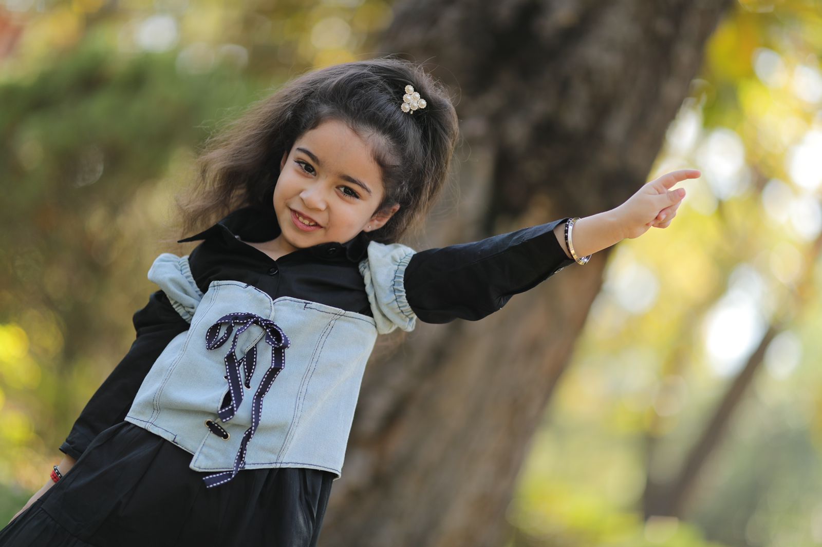Girl's Black Dress & Denim Jacket Set