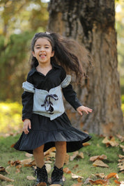Girl's Black Dress & Denim Jacket Set
