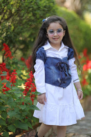 Girl's White Dress & Denim Jacket Set