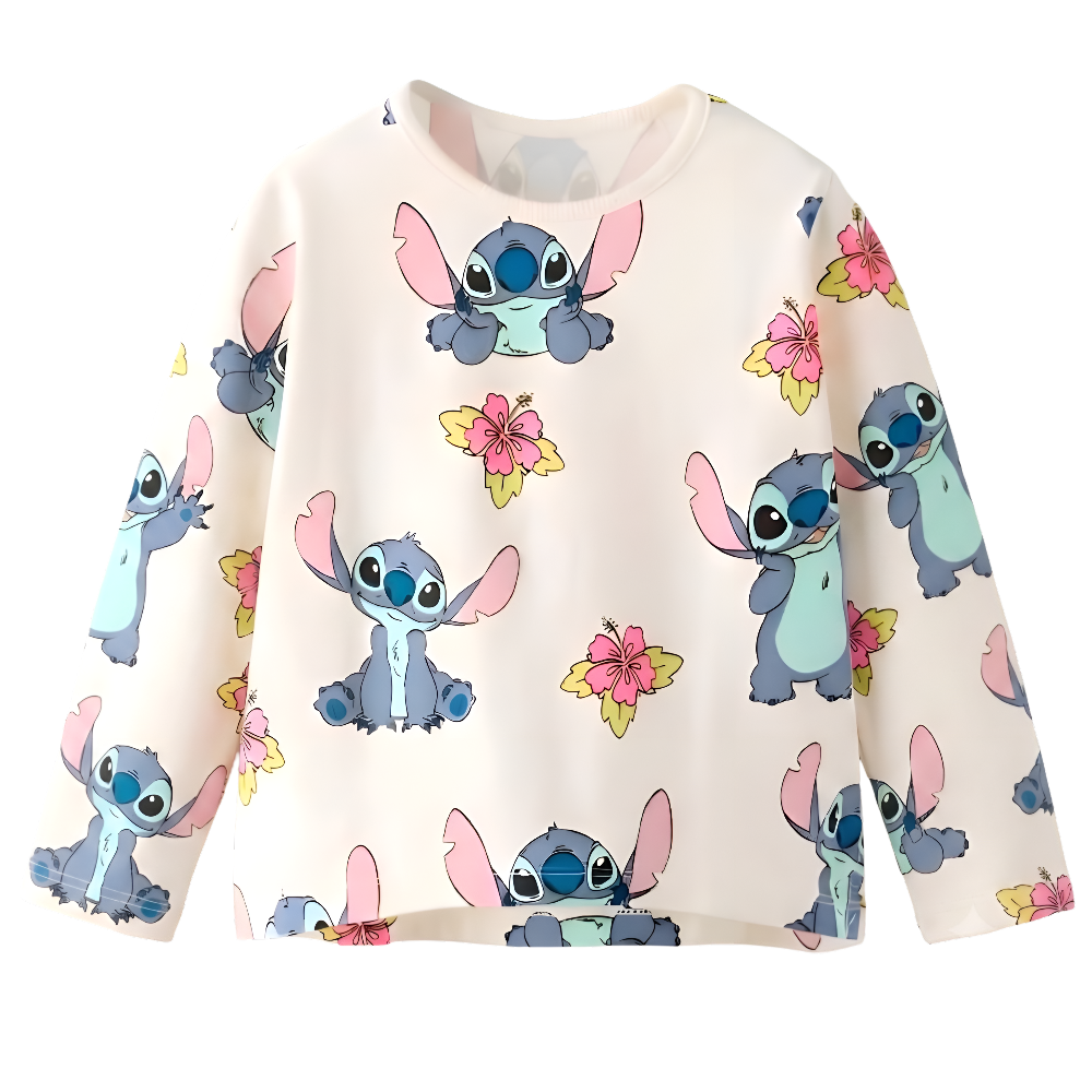 Googo Gaaga Girls Disney Stitch & Floral All Over Printed Full Sleeve Sweatshirt – Cream
