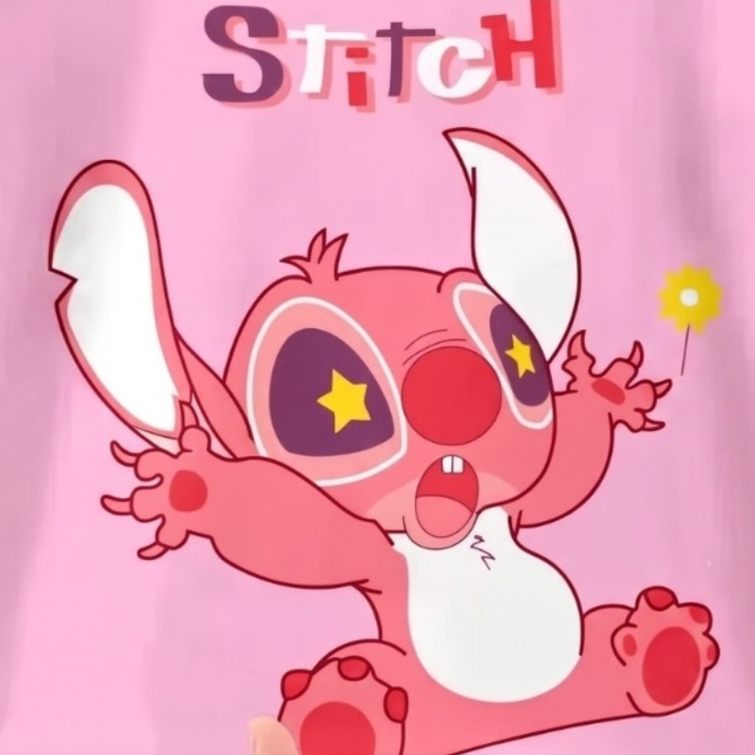 Googo Gaaga Girls Pink Stitch & Angel Cartoon Printed Full Sleeve T-Shirt and Pyjama Set