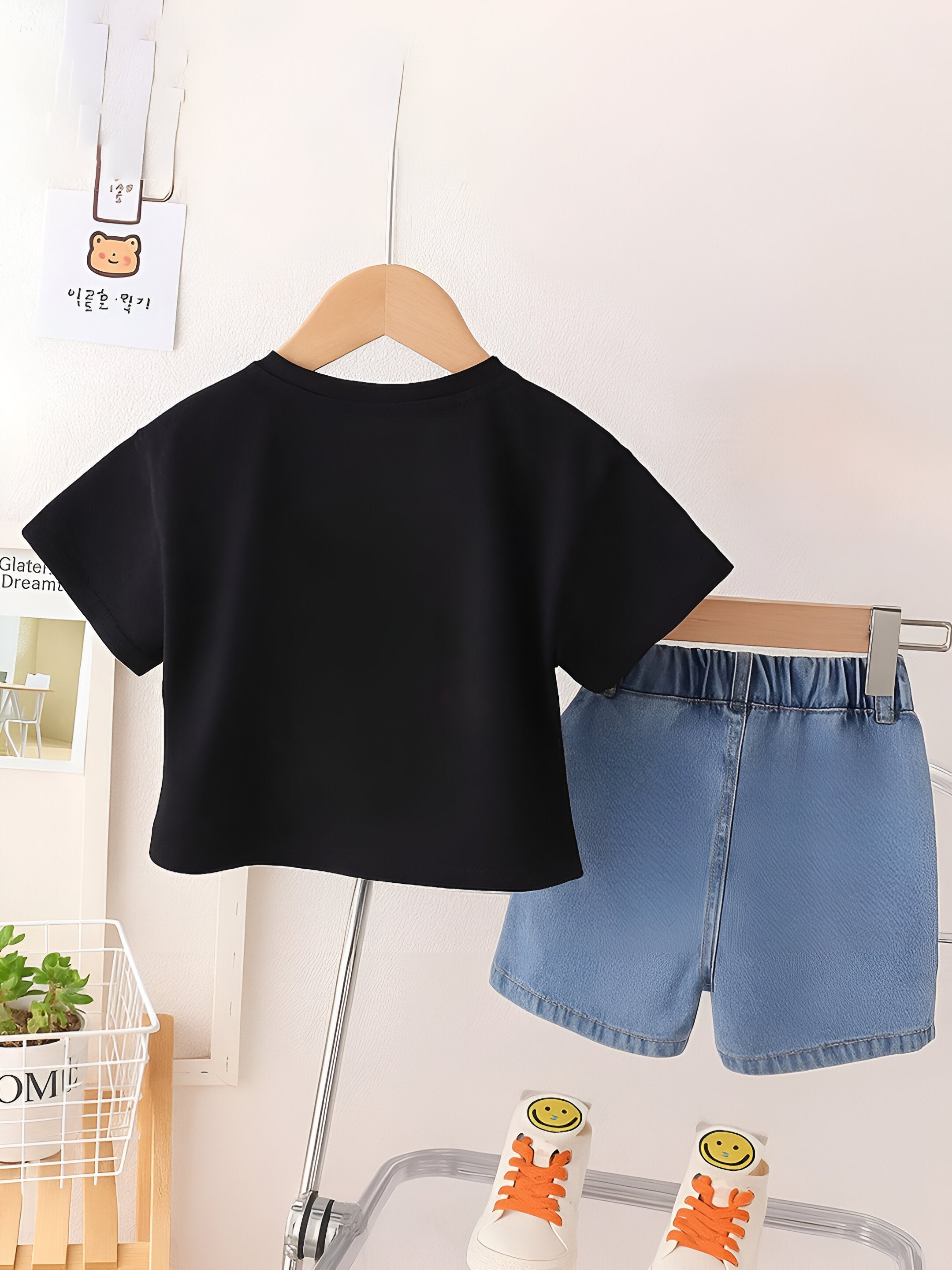 Boy's Black Graphic Print T-Shirt & Shorts Set