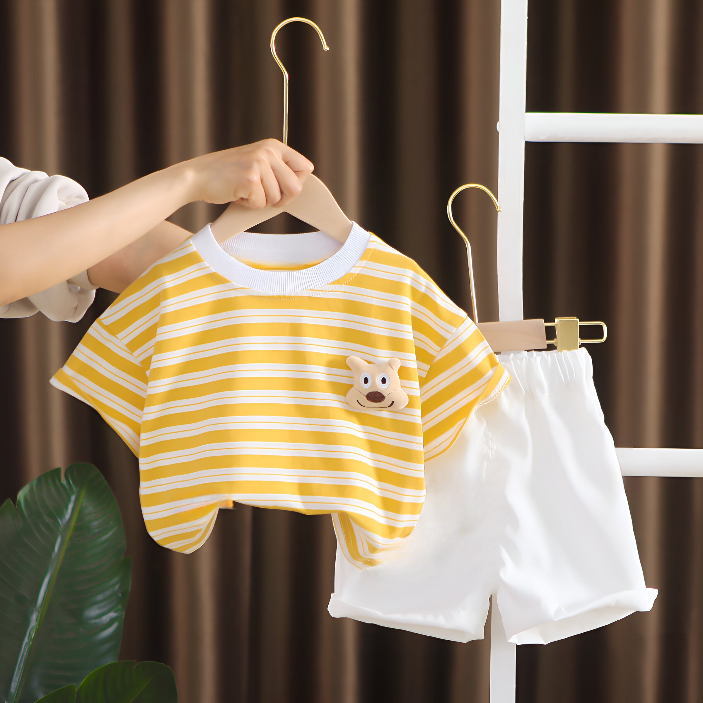 Boy's Yellow Striped T-Shirt & Shorts Set