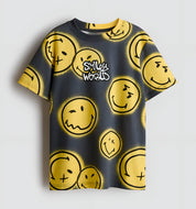 Boy's Smile Print Half-Sleeve T-Shirt - Yellow