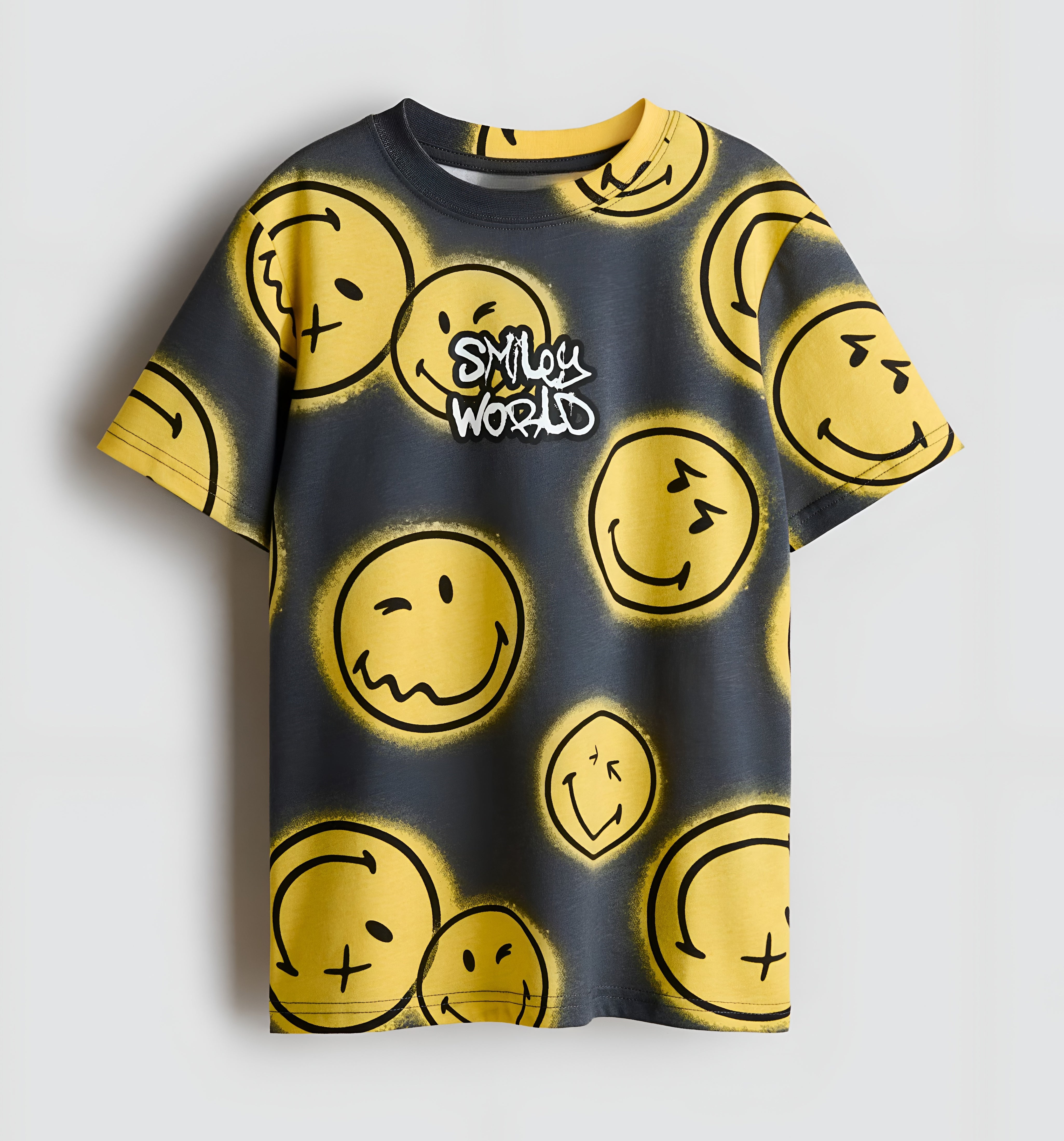 Boy's Smile Print Half-Sleeve T-Shirt - Yellow