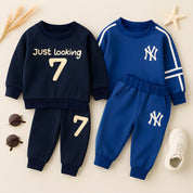 Boys Cotton Light Winter Knit Full Sleeves Text Printed Sweatshirt With Joggers Set Pack of 2