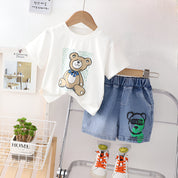 Boy's White Bear Print T-Shirt & Shorts Set