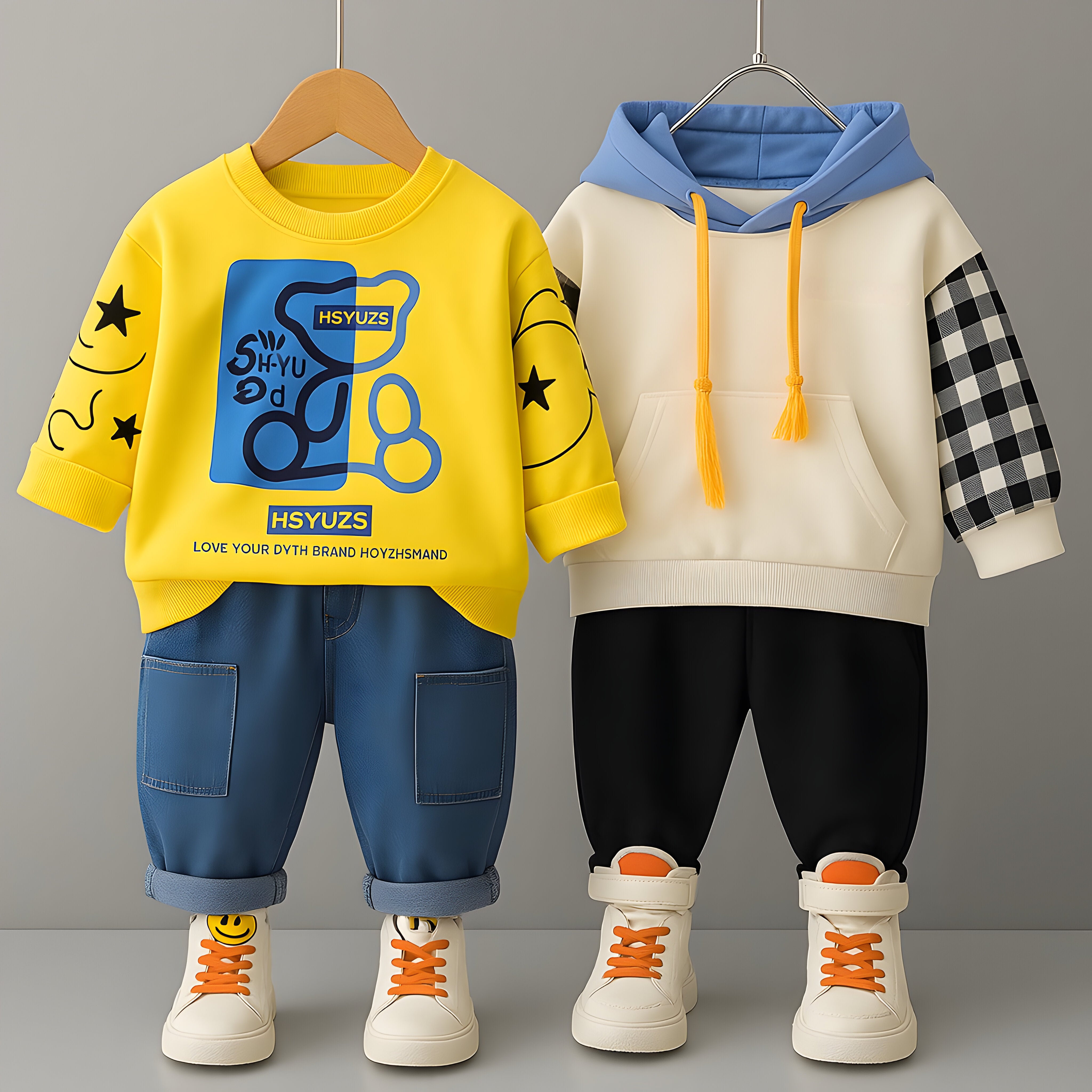 Boys Cotton Light Winter Knit Full Sleeves Teddy Printed Sweatshirt With Joggers Set Pack of 2