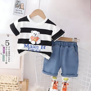 Boy's White Text Print T-Shirt & Shorts Set