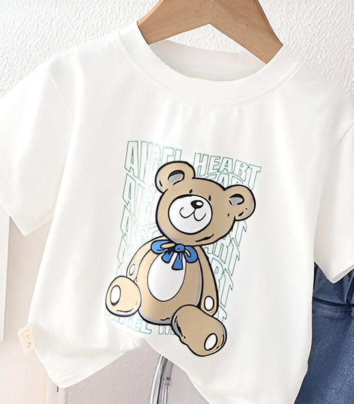 Boy's White Bear Print T-Shirt & Shorts Set