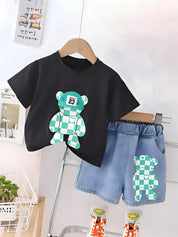 Boy's Black Graphic Print T-Shirt & Shorts Set