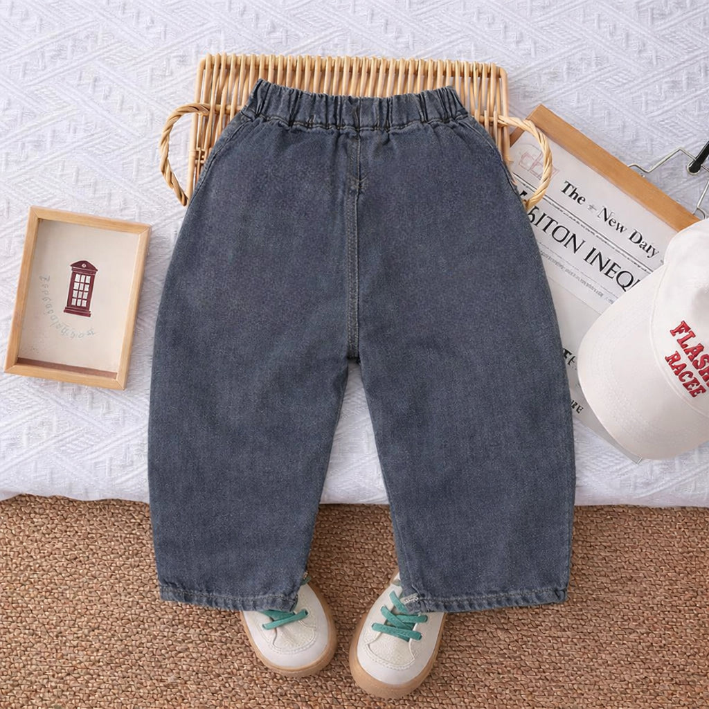 Boy's Cotton Baggy Fit Denim Pants - Black