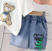 Boy's White Bear Print T-Shirt & Shorts Set