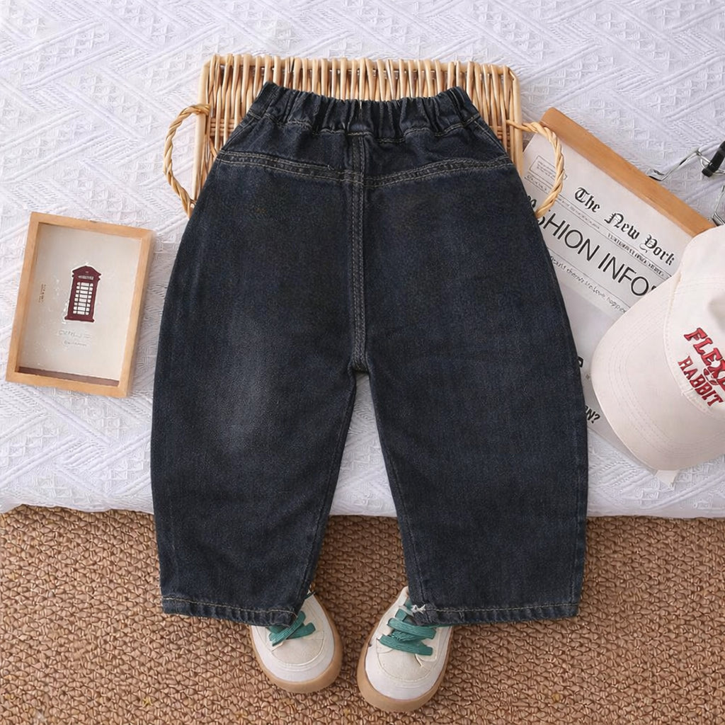 Boy's Cotton Baggy Fit Denim Pants - Black