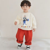 Boy's Cotton Winter Full Sleeves Animal Printed Sweatshirt & Jogger Pant Set - Red