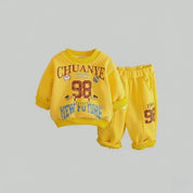 Boy's Cotton Winter Full Sleeves New Future Printed Sweatshirt & Jogger Pant Set - Yellow