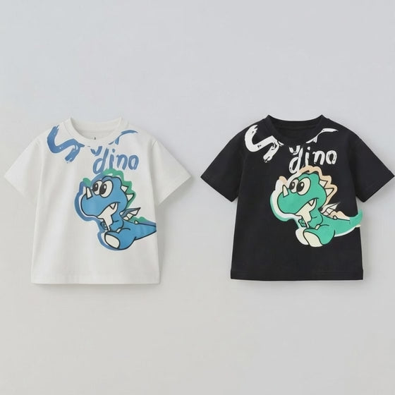Boy's 2-Pack SuperDino Print T-Shirts - Black & White