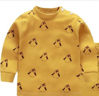 Boy's Yellow Penguin Print T-Shirt & Pajama Set