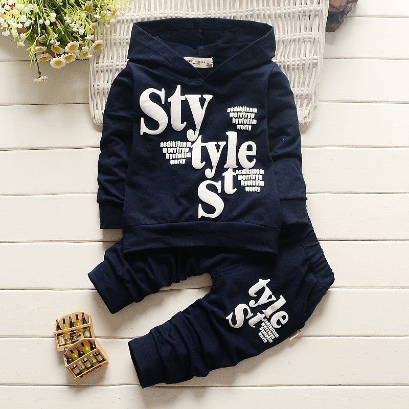 Boy's Blue Text Print Hoodie & Pants Set
