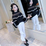 Girl's Black Bell-Sleeve Top