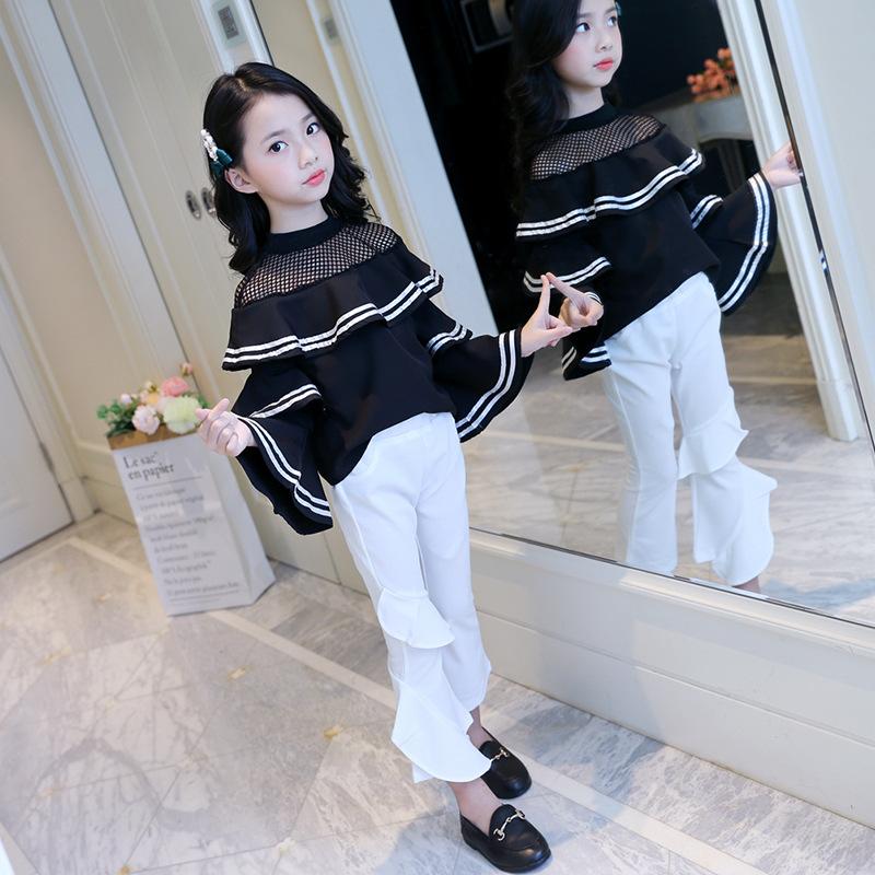Girl's Black Bell-Sleeve Top