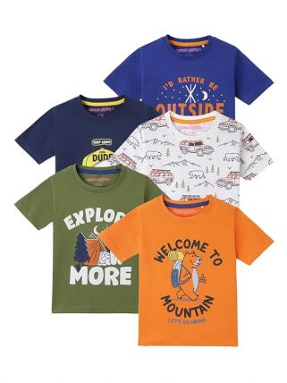 Googo Gaaga Boy's Cotton Printed Regular T-Shirt for Toddlar Boys Set of 5Pcs