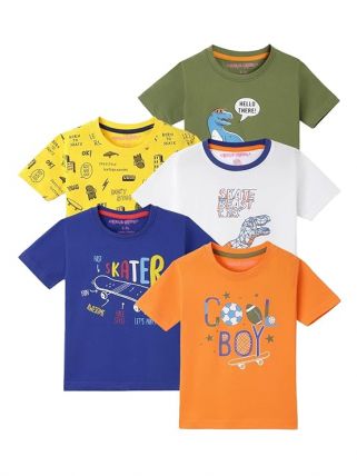 Googo Gaaga Boy's Cotton Printed Regulat T-Shirt for Toddlar Boys Set of 5Pcs Boys T-Shirts