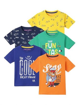 Googo Gaaga Boy's Cotton Printed Regular T-Shirt for Boys Toddlar Boys Set of 5Pcs