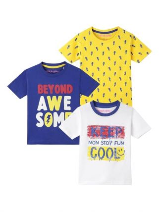 Googo Gaaga Boy's Cotton Printed Regular T-Shirts for Toddler Boys Pack of 3Pcs