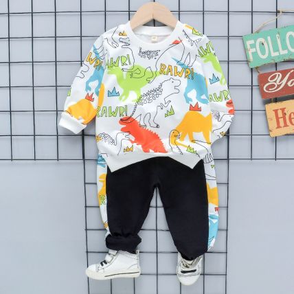 Colorful and Smart Dinosaurs Printed Clothing Set