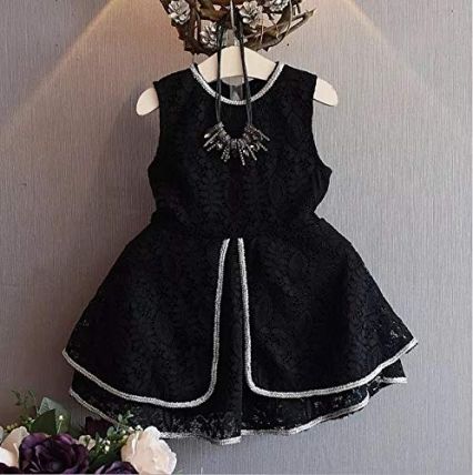 Googo Gaaga Girl's Knee length Dress In Black 