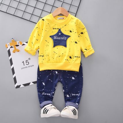 Googo Gaaga Stylish Cotton Printed Sweatshirt with Jogger set In Yellow 
