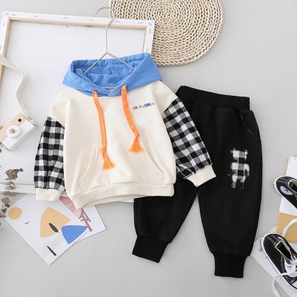 Stylish Cream Hoodie Attached Sweatshirt With Jogger set