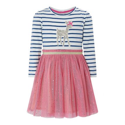 Googogaaga Girl's Cotton Pink Frock With Sequence Detailing