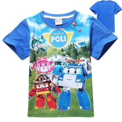 Blue Robo Car Half Sleeves Printed T-shirt