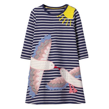 Googogaaga Girl's Cotton Blue Striped Frock With Sequence Detailing