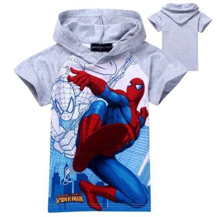 Funky Grey Spider Man Printed Half Sleeves Hoodie