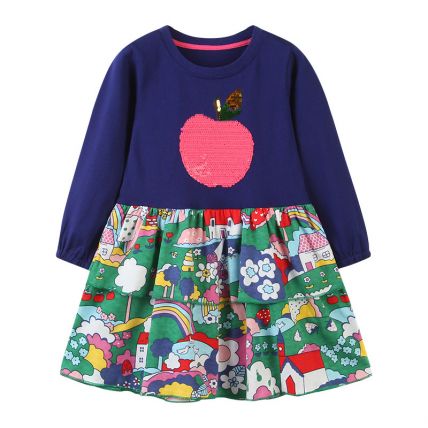Googogaaga Girl's Cotton Multi Colored Frock With Sequence Detailing