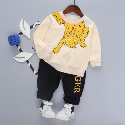 Googo Gaaga Boys Cotton Tiger Printed Sweatshirt with jogger set
