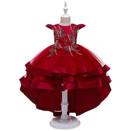 Girls PolyCotton High Low Party Dress in Red 