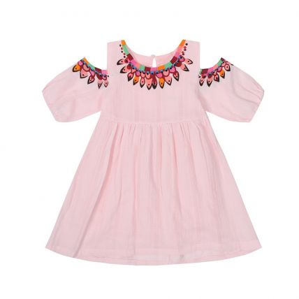 Googo Gaaga Girl's Embroidery Detailed Dress In Pink Colour