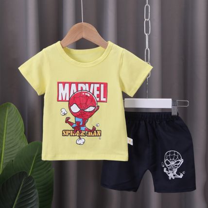 Googo Gaaga Spiderman Printed Crew Neck T-Shirt And Shorts Set In Multicolour