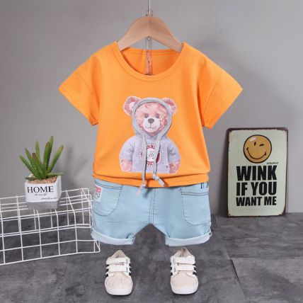 Googo Gaaga Cute Teddy Printed T-Shirt And Shorts Set In Multicolour