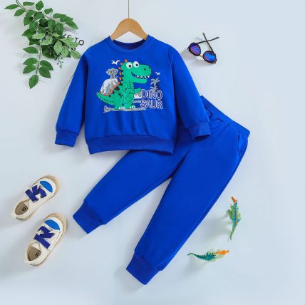 Googo Gaaga Dino Printed Sweatshirt with joggers in Royal Blue