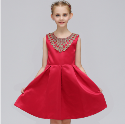 Googo Gaaga Girl's Pleated Dress With Embroidery Detailed In Rose Red Colour